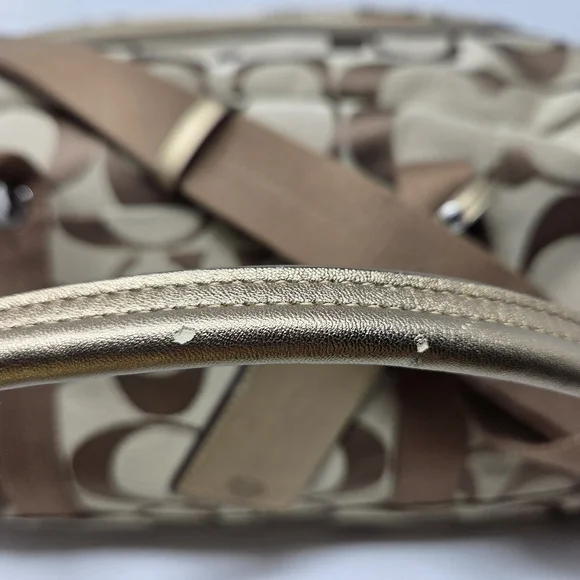 CoachKyra Signature Logo Travel Satchel Duffel Duffle Bag Tan Khaki